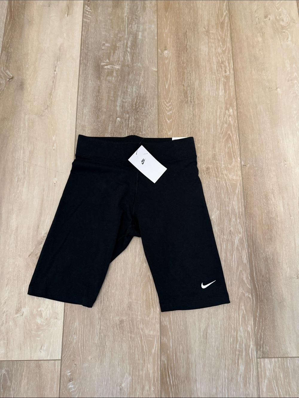 Nike Black Womens Athletic Bike Shorts with White Swoosh